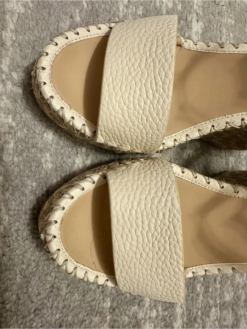 Valentino Ivory Leather Rockstud Ankle-Strap Wedge Sandals